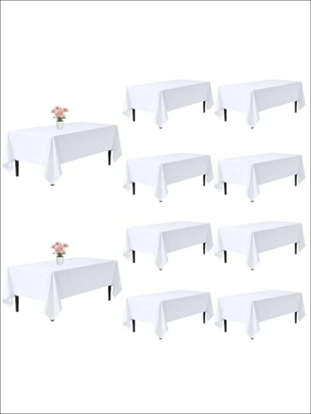 10 Pack White Rectangle Table Cloth 60x102 Inch Polyester for 6 Foot Tables